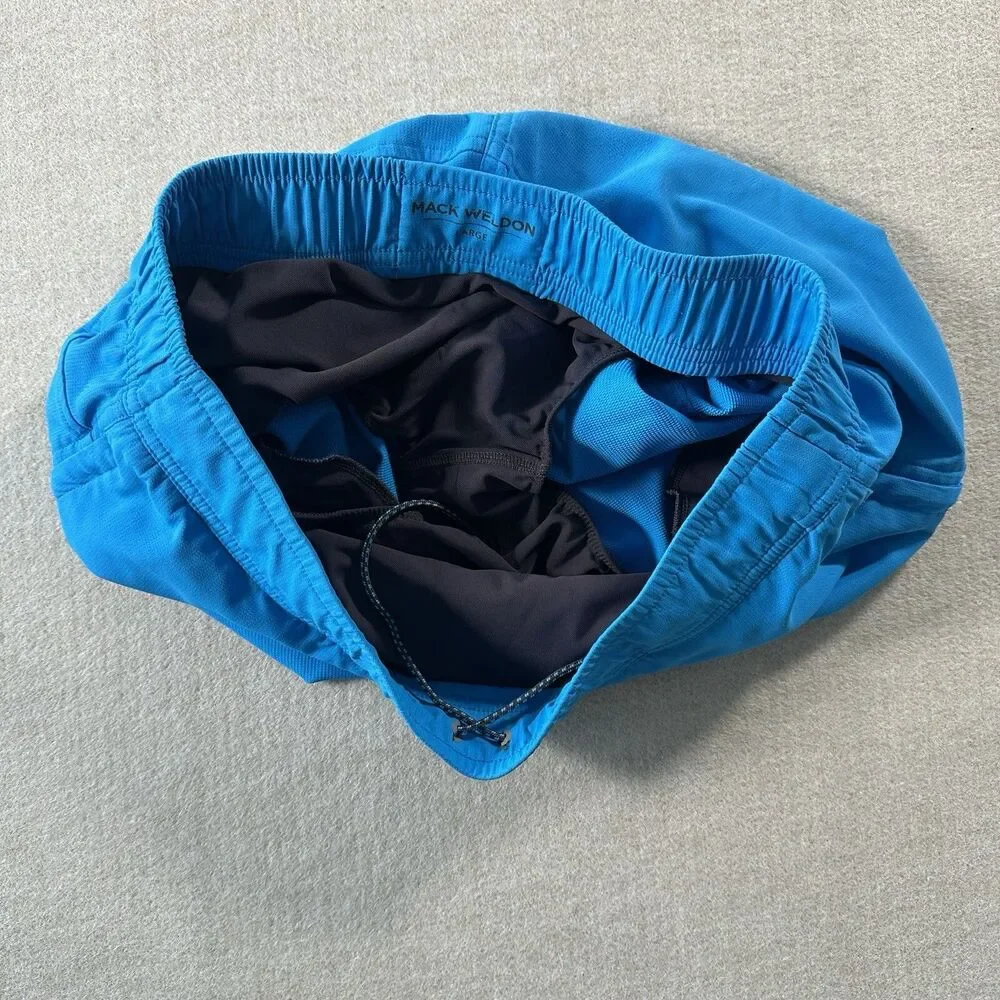 Mack Weldon Bathing Suit Men’s Swim Trunks Size L Blue Lined Zipper Pockets